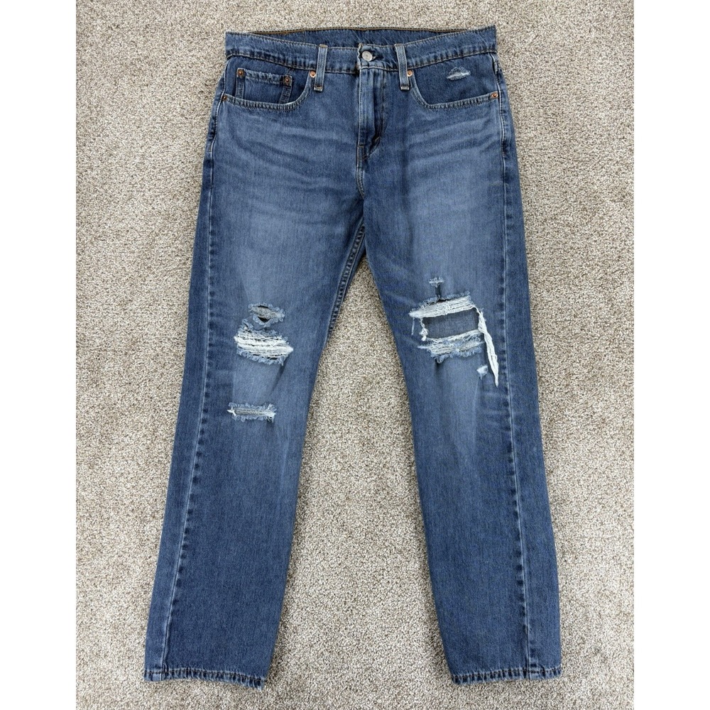 Levis 502 Jeans Men 31x32 Blue Regular Taper Thrashed Distressed Grunge Skater